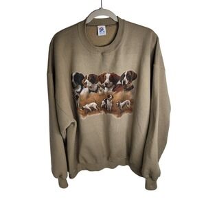 VTG Larry Chandler Print Jerzees Sweatshirt Spaniels Hunting Dogs Brown Size 2X